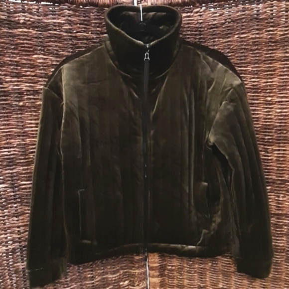 Lysse Coat Womens XS Green Shea Quilted Velvet Funnel Neck Jacket Velour Bomber - Picture 1 of 13